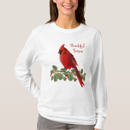 Juljulhelgkvinna röda kardinal t shirt