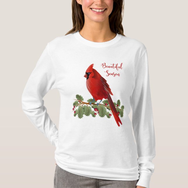 Juljulhelgkvinna röda kardinal t shirt (Framsida)