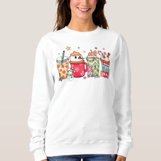 Julkaffe Drink Snögubbe Sweatshirt T Shirt (Framsida)