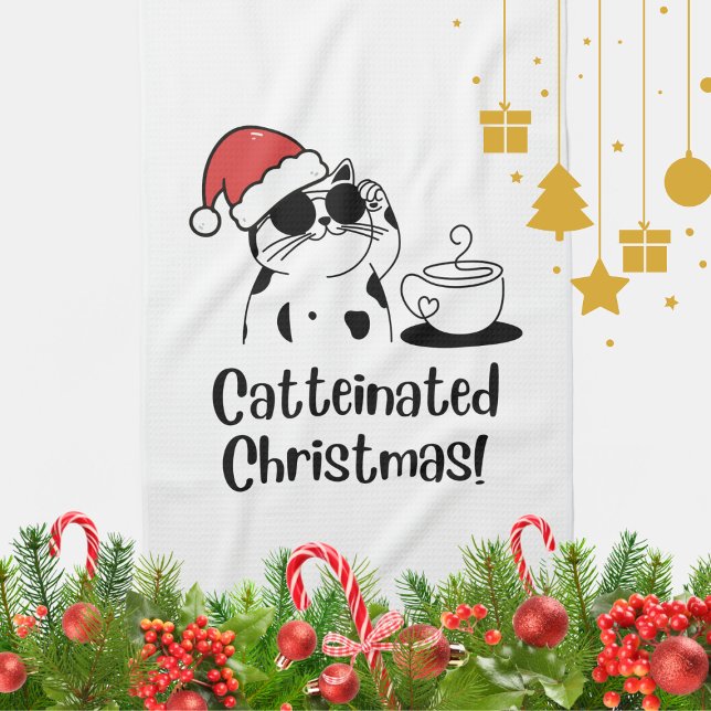 Julkaffe med katt och kärlek till katter under hög kökshandduk (Skapare uppladdad)