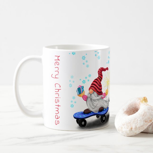 Julkaffe Mugg Gift Skater Gnome med gåvor (Med munk)