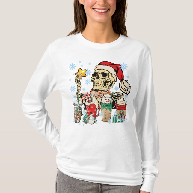 Julkaffe Skeleton Latte Snögubbars Sweets Sno T Shirt (Framsida)
