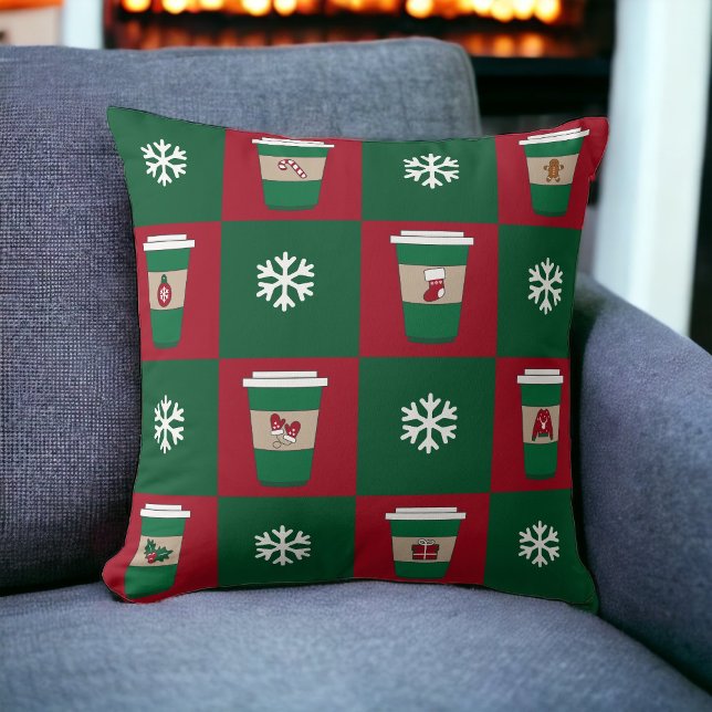 Julkaffe Snöflingor Helgdag Thmet Kudde (Skapare uppladdad)