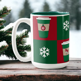Julkaffe Snöflingor Helgdag Thmet Två-Tonad Mugg