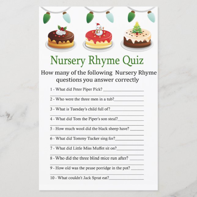 julkaka Nursery Rhyme Quiz-babyduschspel (Framsida)
