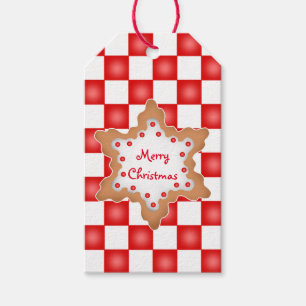 Julkaka på röd och vitschackbräde presentetikett