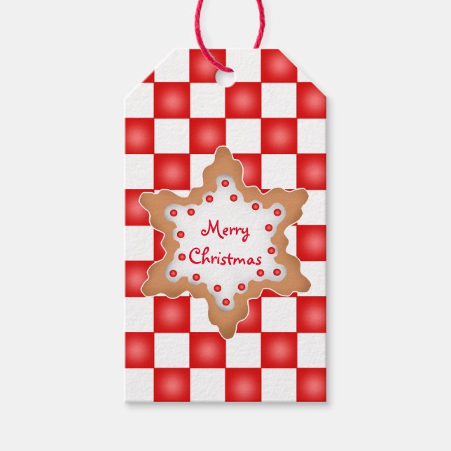 Julkaka på rött och vitt kontrollbord presentetikett (Framsidan)