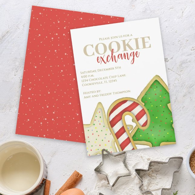 Julkakor Finurlig Söt Helgdag Rolig Inbjudningar (Cookie exchange holiday Christmas cookie cutout invitations. )