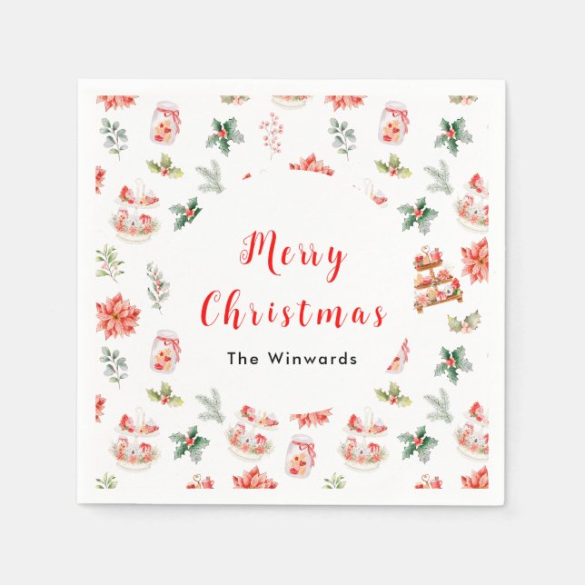 Julkakor och rött blad pappersservett (Framsidan)