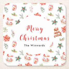 Julkakor och rött blad underlägg papper kvadrat