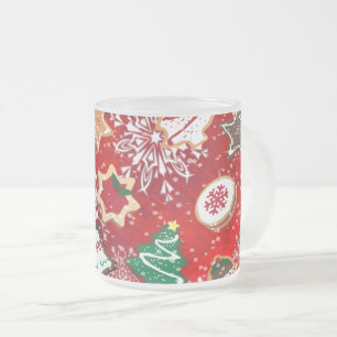 Julkakor och Snöflingor på Röda Frostad Glasmugg