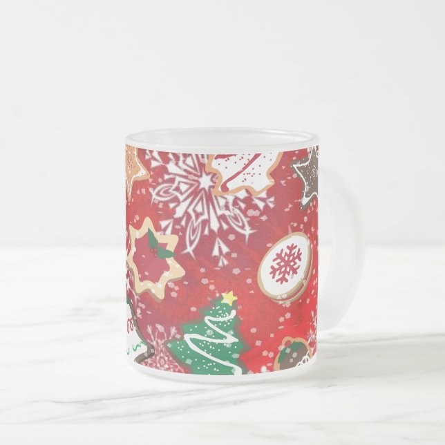 Julkakor och Snöflingor på Röda Frostad Glasmugg (Framsida höger)