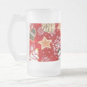 Julkakor och Snöflingor på Röda Frostat Ölglas