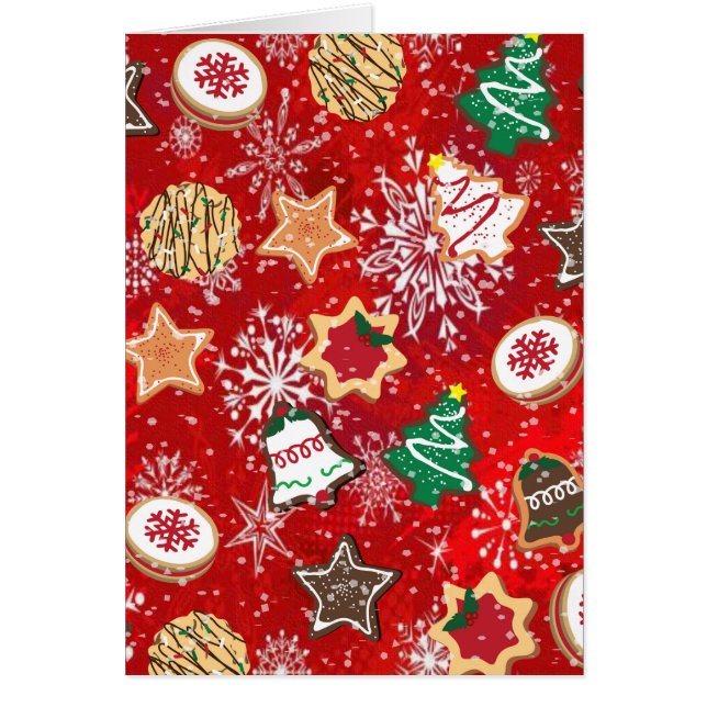 Julkakor och Snöflingor på Röda Hälsningskort (Framsidan)