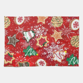 Julkakor och Snöflingor på Röda Kökshandduk