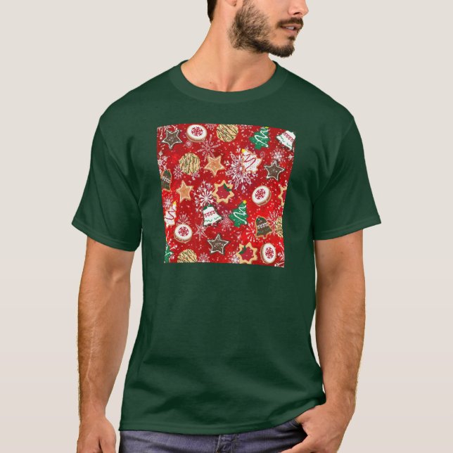 Julkakor och Snöflingor på Röda T Shirt (Framsida)