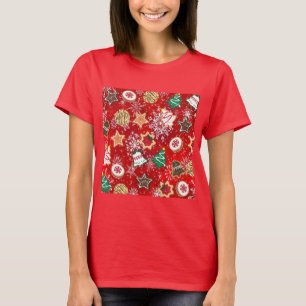 Julkakor och Snöflingor på Röda T Shirt