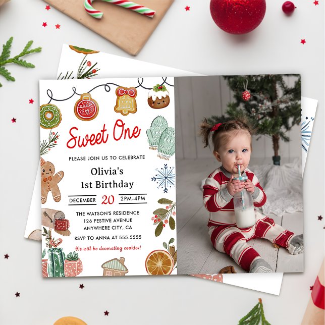 Julkakor, sötad en 1:a födelsedagsfoto inbjudningar (Skapare uppladdad)