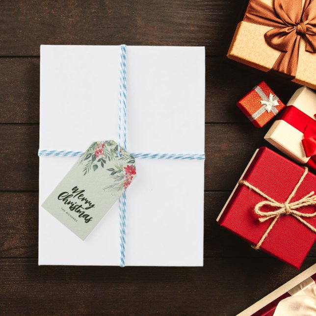 Julkalas med botaniska blad-tema presentetikett (Skapare uppladdad)