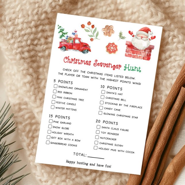 Julkalas Scavenger Hunt-lek med Tomte Julkort (Christmas Party Games)
