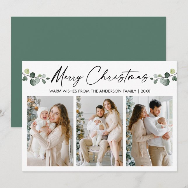 Julkalligrafi Bläck Watercolor Eucalyptus Julkort (Fram/baksida)