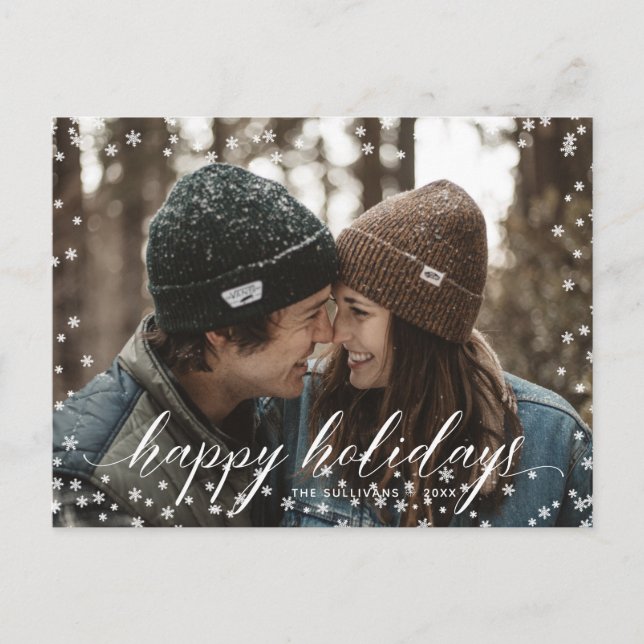 Julkalligrafskript i snö Snöflingor Vykort (Framsida)