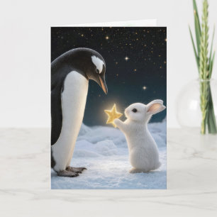 Julkanin och pingvin med neonstjärna kort
