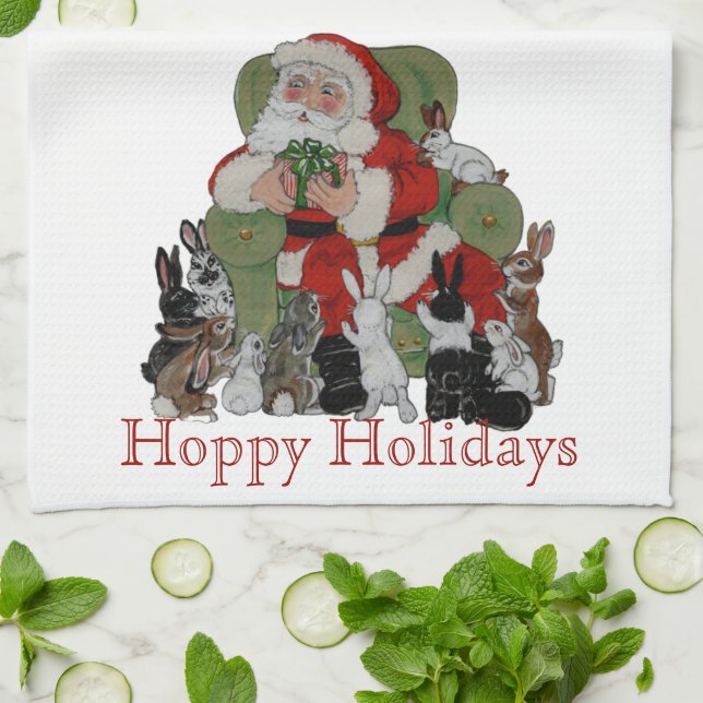 Julkankanterna Santa Hoppy Helgdagars Bunny Pet Kökshandduk (Vikta)