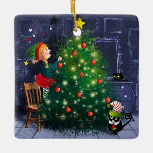 Julkaos med katter julgransprydnad keramik (Framsida)