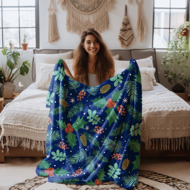 Julkäpp och gräs-koner mönster ull blan fleecefilt (Skapare uppladdad)