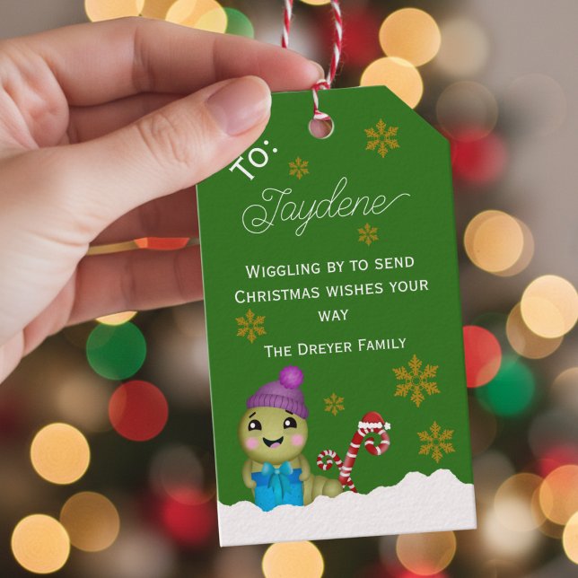 Julkaraktär med sockerrör presentetikett (Add a little humor to your gifts this Christmas with this custom gift tag)