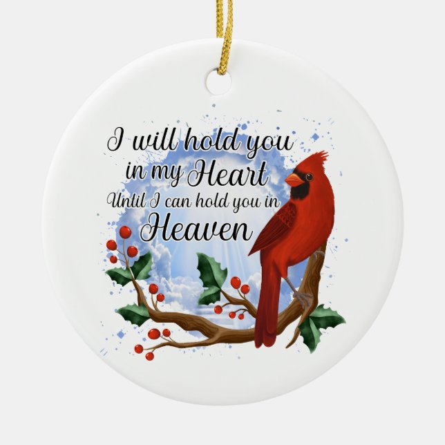 Julkardinal jag håller dig i mitt hjärta julgransprydnad keramik (Framsidan)