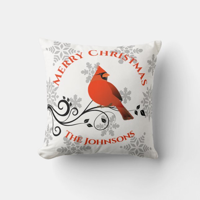 Julkardinal Red Bird Snowflake Pillow Kudde (Framsida)