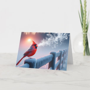 Julkardinal som sjunger in i Frosty Sunrise Helgkort