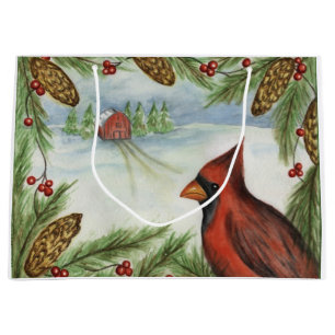 Julkardinal Winter Bird Helgdag Gift Bag