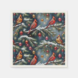 Julkardinaler på Snöj Grenar och prydnadsföremål Pappersservett