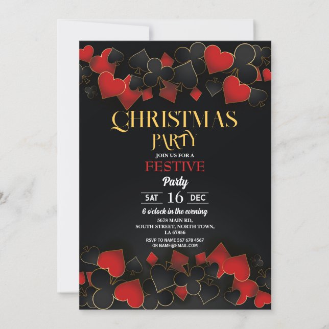 Julkasino Spelkort Guld Svart Festlig Inbjudningar (Framsida)