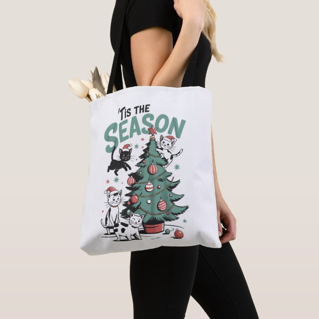 Julkat Retro Det Är Årstiden För Meowy Catmas  Tygkasse (Närbild)