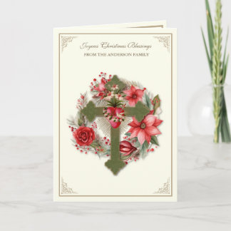 Julkatolska Junggin Mary Heart Poinsettias Helgkort