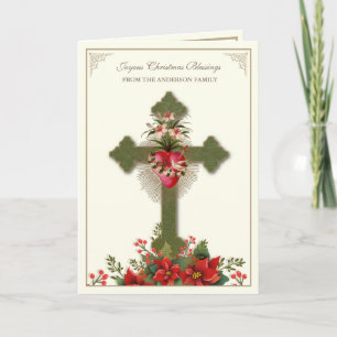 Julkatolska Junggin Mary Heart Poinsettias Helgkort