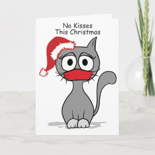 Julkatt COVID No Kisses Julhälsningar Kort