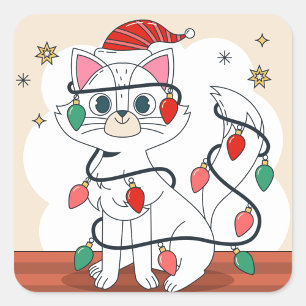 Julkatt Fyrkantigt Klistermärke