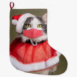 Julkatt i Ansikte Mask Stor Julstrumpa