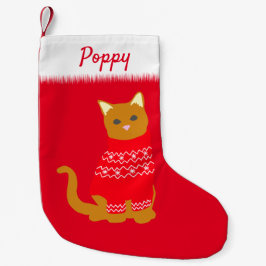 Julkatt i Festive Red Jumper Liten Julstrumpa