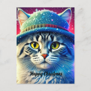 Julkatt i Hat - redigerbar namn Helg Vykort