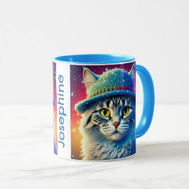 Julkatt i Hat - redigerbar namn Mugg