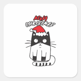 julkatt,kawaii,söt,animerad,meowy christmas sq fyrkantigt klistermärke