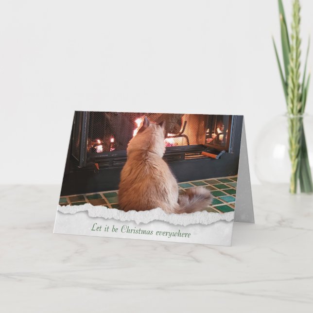 Julkatt med Fireplace Helgdag Card Helgkort (Framsida)