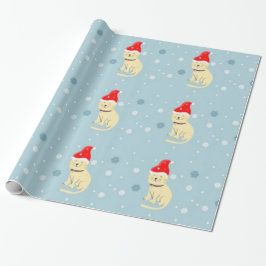 Julkatt med hatt i blått presentpapper