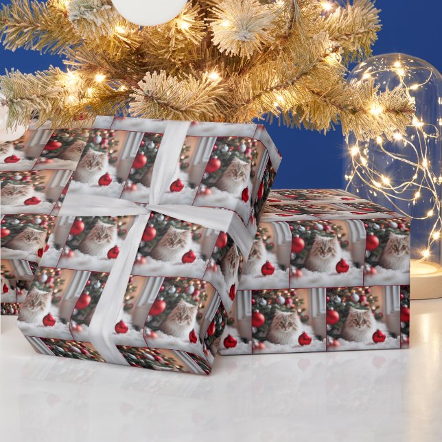 Julkatt med röd ornament presentpapper (Helgdagar)